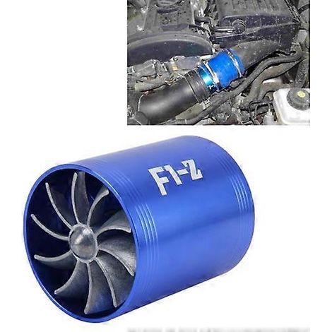F1-Z Car Stainless Universal Supercharger Dual Double Turbine Air Intake Fuel Saver Turbo Turboing Charger Fan Set kit(Blue)