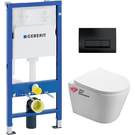 Paket WC Geberit Träger + WC Swiss Aqua Technologies Infinitio ohne Flansch + Platte Delta 50 mattschwarz (1/5)