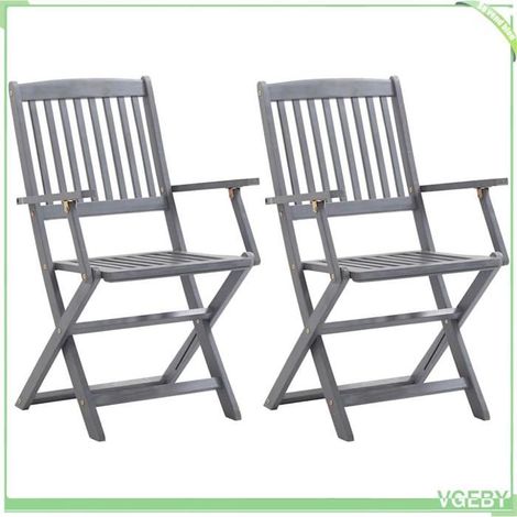 Chaises pliables d'extérieur - FAFEICY - 3064482 - Bois d'acacia massif - Coussins anthracite - Gris délavé (1/5)