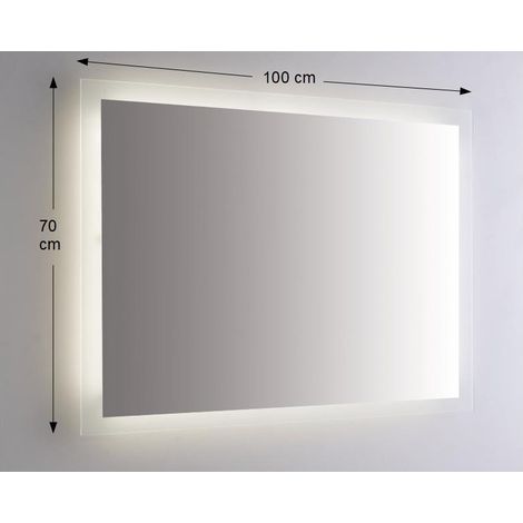 Miroir mural rectangulaire 100x70 cm épaisseur 4 mm avec éclairage périphérique (1/2)