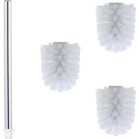 Brosse WC INOX de 3 têtes de Brosse WC de 7 cm de diamètre + 1 poignée en Acier Inoxydable 304 de 25.5 cm - Interchangeable et Durable (Blanc) (1/4)