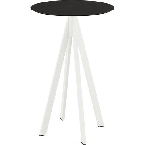 Infinity mange-debout avec piètement blanc + plateau HPL noir Ø 70 cm - Feros (1/3)