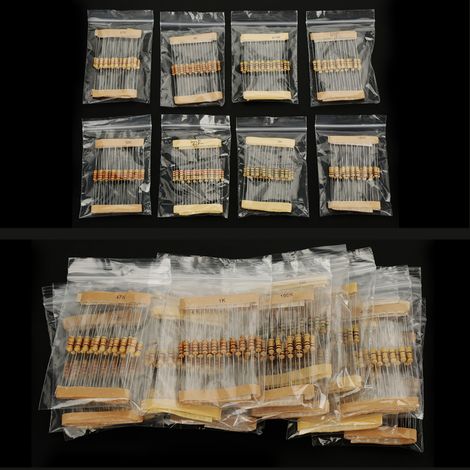 400 Stück 1/2-W-Kohlewiderstände, 16 Werte, 10 Ohm–1 MΩ, Sortiment, Bauteilverpackung (1/5)