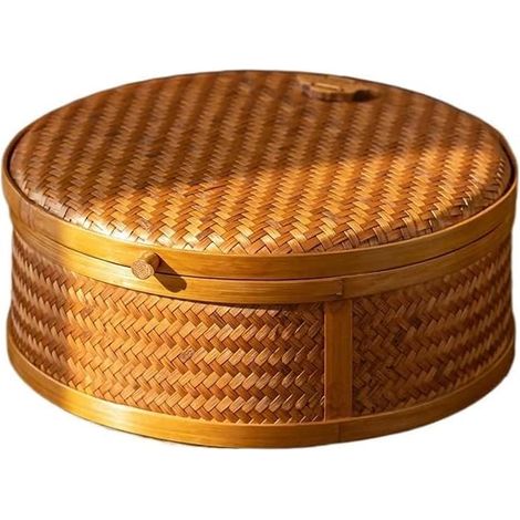 Panier à Provisions Vintage en Bambou Tressé-Rond sans Poignée- 22x9cm (1/5)