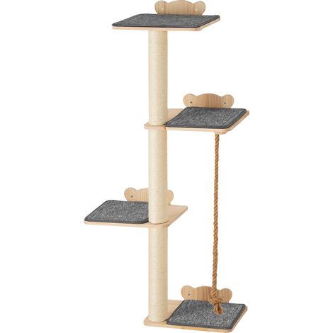 Mophorn 4-stöckiger Katzenbaum, wandmontiertes Katzenmöbel mit 4 Sprungplattformen, schwebendes Katzenregal zum Klettern und Ausruhen, 12 mm Kiefernholz-Katzensitzstange zum Spielen und Schlafen