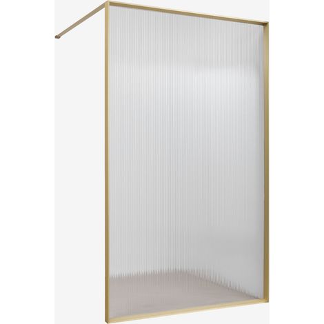 SKLUM Feste Duschwand mit 5 mm gehärtetem Glas und Trafalgar-Aluminium Gebürstetes Gold                  Transparent geriffelt                