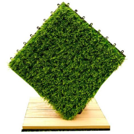 dalles de gazon artificiel de 30 x 30 cm, dalles de gazon synthétique d'épaisseur, tapis auto-drainant, pour intérieur et extérieur, terrasse, balcon, jardin (1/5)