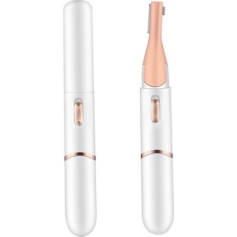 Multifunktionaler, wiederaufladbarer Augenbrauentrimmer mit USB-C-Ladeanschluss, 2-in-1-Aufsatzköpfen und neigbarer Klinge, geeignet für Gesicht und Körper, Weiß (1/5)