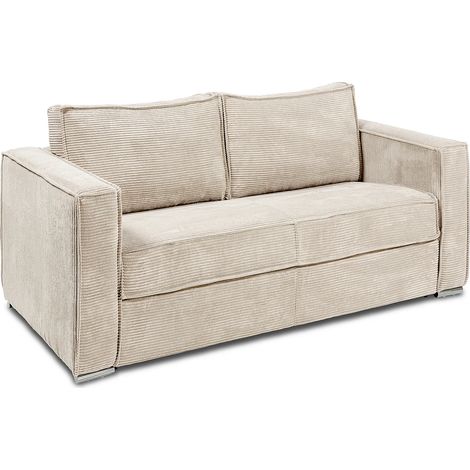 Canapé 4 places convertible express en velours côtelé beige avec assise mémoire de forme - Couchage 160 cm - Matelas 18 cm LORETO (1/5)