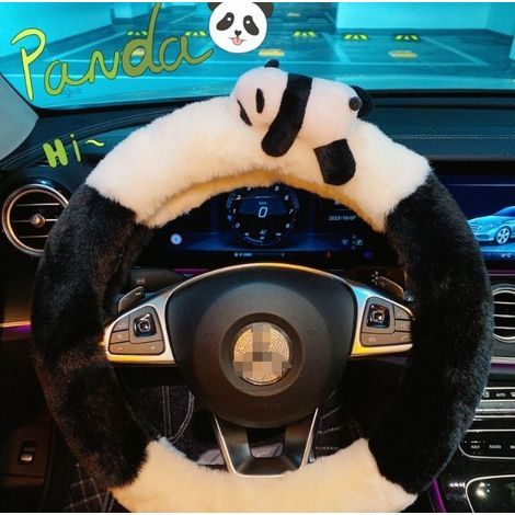 Geeignet für: 38 cm Lenkradbezug – Alle Autos – Niedliches Panda-Design – Flauschiger Lenkradbezug aus Kunstfell für den Autoinnenraum, ideal für Mädchen im Winter (1/5)