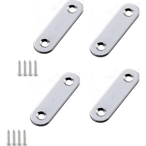 Équerre en acier inoxydable - Plaque droite - Lot de 20 - 57 x 16 x 2 mm - Vis incluses - Plaque de fixation pour accessoires de meubles - Fixation droite - Support plat - Résistant à la corrosion, à (1/5)