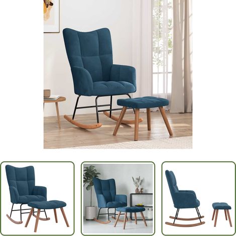 Hocker - Schaukelstuhl mit Hocker Blauer Samt (1/5)