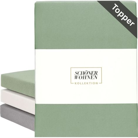 SCHÖNER WOHNEN Topper Spannbettlaken BASIC - 1 Stück 140x200 cm, Salbei