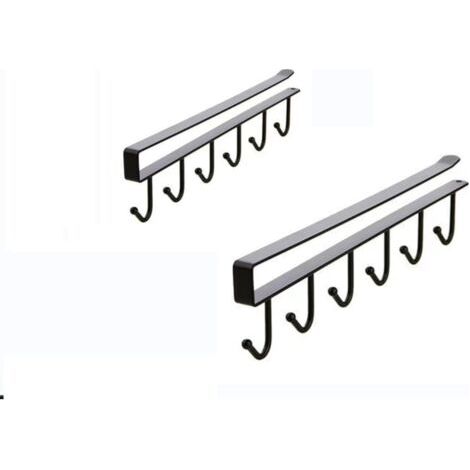 Sollbry 2 crochets multiples sous l'armoire, 6 crochets, support de suspension pour ustensiles de cuisine, placard, organisateur de coffre, porte-gobelet pour bar à café, convient pour étagère de 2 cm (1/5)