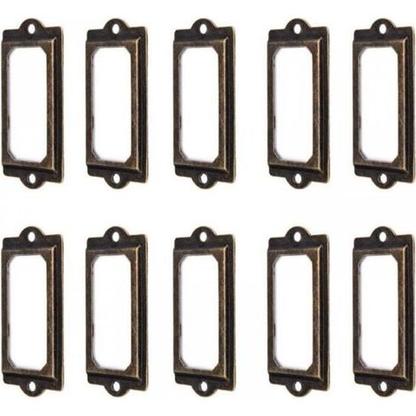 50 Porte-étiquettes 60 x 17 mm Métal Bronze Vintage Porte-étiquettes Porte-cartes Bibliothèque Tiroir (1/5)
