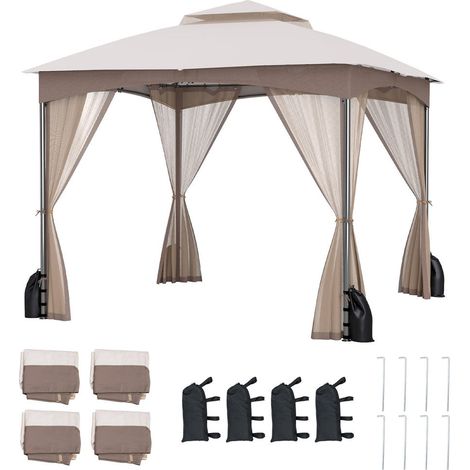 Pack 3x3 m avec 4 Sacs de Sable Tonnelle de Jardin avec Moustiquaire Toile Résistante aux UV Structure Renforcée Kaki (1/5)