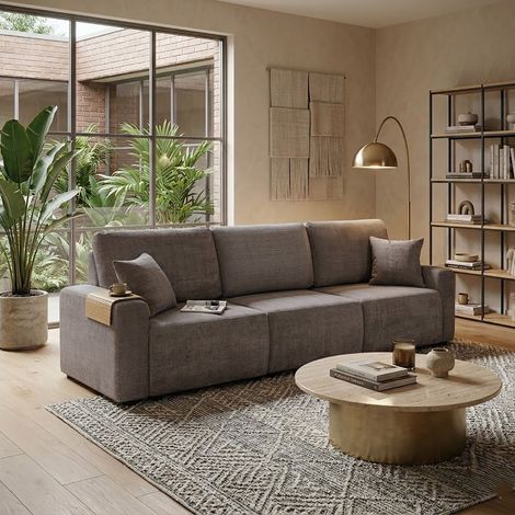 Canapé convertible 4 places 280x82x90cm en tissu texturé taupe-MODULYS (1/5)