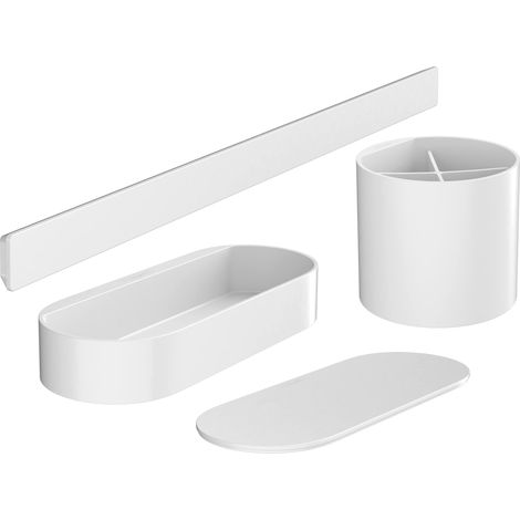 Ensemble d'accessoires pour la salle de bain sans percage 4 pièces, Barre murale, Étagère salle de bain avec couvercle, Porte brosse à dents, Blanc mat, 27968700 (1/5)