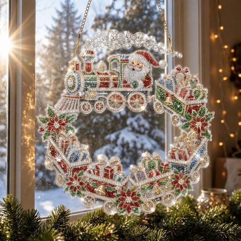 Nouvelle peinture diamant de Noël attrape-soleil - Train - 20 cm
