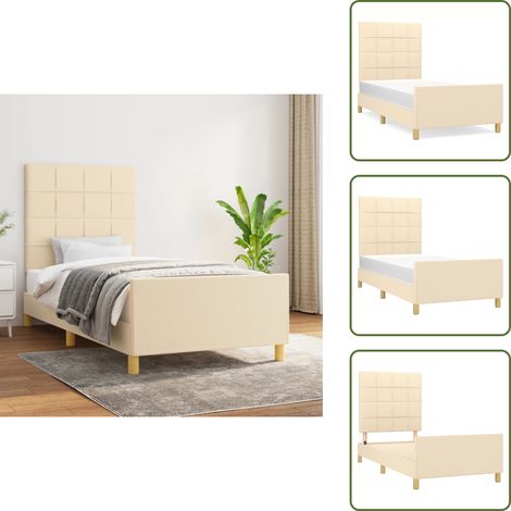 Cadre de lit sans matelas crème 90x200 cm tissu - Cadre De Lit - Lit Double - Literie - Meuble Chambre - Têted'oreiller Ajustable (1/5)