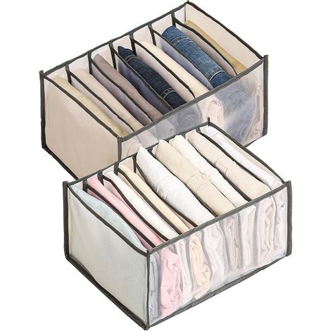 Organizador de cajones para ropa, caja de almacenamiento de malla plegable, organizador de armario con compartimentos, bolsa de almacenamiento para armario para vaqueros y camisas, 7+9 rejillas (1/5)