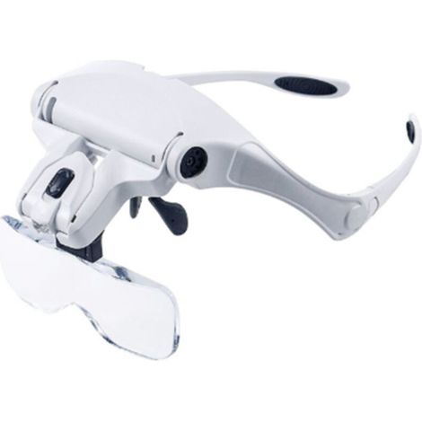 Lunettes loupe avec lumière mains libres, bandeau lupen avec 2 lumières LED pour loisirs, lecture,  5 objectifs interchangeables (1,0 x à 3,5 X)