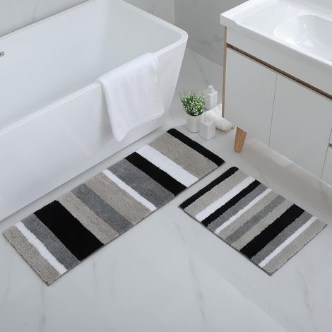 Set of 2 Bath Mats, Soft Microfiber, Absorbent Long Pile, Non-Slip TPR, Machine Washable, Bathroom (1/5)