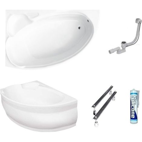 ECOLAM Baignoire d'angle en acrylique Finezja 140x95 cm  version gauche  tablier acrylique  pieds siphon et silicone  baignoire confortable (1/5)