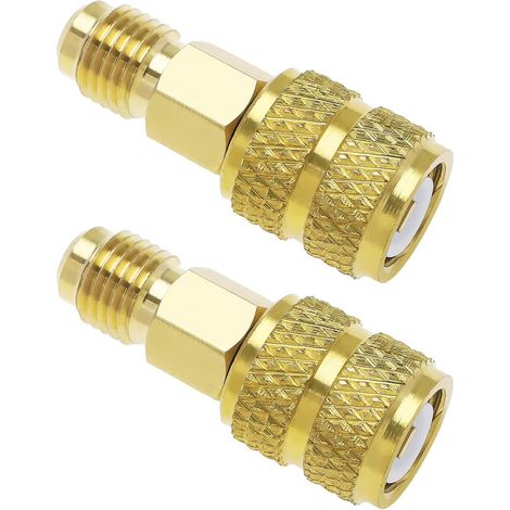 Adaptateurs R410A - Lot de 2 - Laiton Massif - Conversion SAE 5/16 vers 1/4 - Climatisation Mini-Split - Couleur Dorée (1/5)