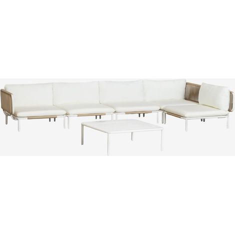Conjunto de jardín con sofá modular rinconera de 5 piezas y mesa de centro en acero Roubly SKLUM       