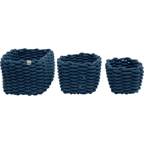 Lot de 3 Paniers de rangement tressés grosses mailles TOM TAILOR x WENKO, Panier de rangement pour salle de bain, cuisine, chambre enfants, Rangement maquillage, Bleu Navy, Taille : S, M et L (1/4)