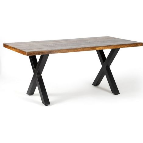 Induse 'X' Leg Dining Table - Mango Wood/Iron - L90 x W180 x H76 cm