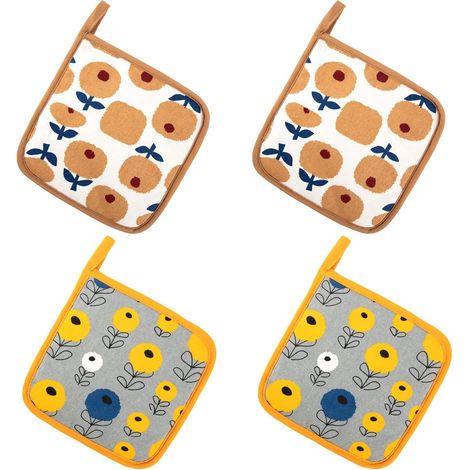 Ensemble de 4 maniques en coton, gants de cuisine résistants à la chaleur, rabat de protection lavable, accessoires pour la cuisine, la pâtisserie et le barbecue. (1/5)