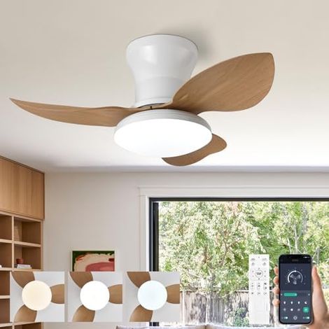 Ventilateur De Plafond Silencieux Avec Lumiere Et Telecommande, Lustre Avec Ventilateur 3 Pales, Dimmable, DC Motor, 6 Vitesses, Ventilo Plafond Moderne LED Pour Salon, Bureau, Chambre-Woodgrain (1/5)