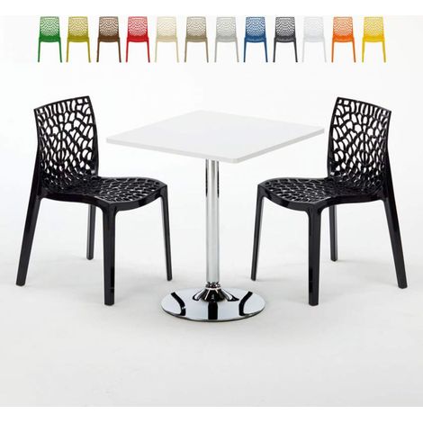 Table Carrée Blanche 70x70cm Avec 2 Chaises Colorées Grand Soleil Set Intérieur Bar Café Gruvyer Cocktail - Noir (1/5)