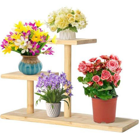 Support De Plante En Bambou Intérieur,Mini Support De Plante Succulente En Bois De Table À 3 Niveaux,Support D'Affichage D'O[CA180] (1/5)