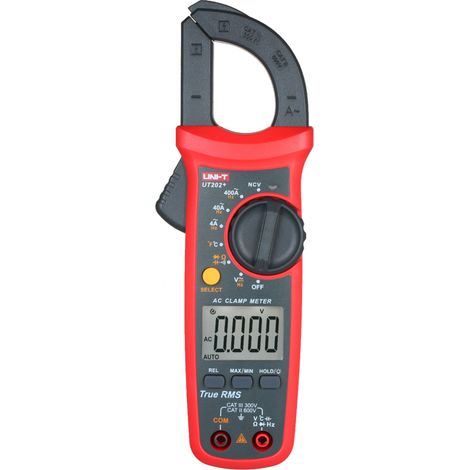 Pinza amperimétrica UNI-T UT202+ de 4000 cuentas, multímetro de eficacia real, NCV, de -40 a 1000 °C.