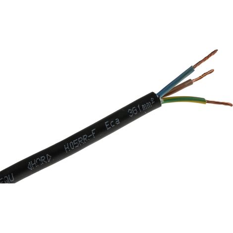 Câble d'alimentation RS PRO 3G1 mm², gaine Caoutchouc Noir, 50m ( Prix pour Bobine de 50 Mètres )