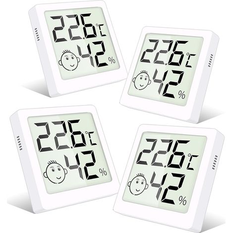 Mini Thermometre Interieur, 4 Pièces Hygrometre Interieur avec Indicateur Niveau de Confort Thermometre Chambre Bebe, Thermomètre Hygromètre pour Les Chambres D'enfants, Maison, Bureau (1/5)