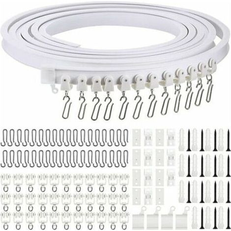 Rail de rideau incurvé au plafond pliable de 5 mètres Rail de rideau incurvé flexible pour rail de rideau souple pour rail de rideau avec crochets de rideau en métal. séparateur de pièce pour rideaux (1/5)