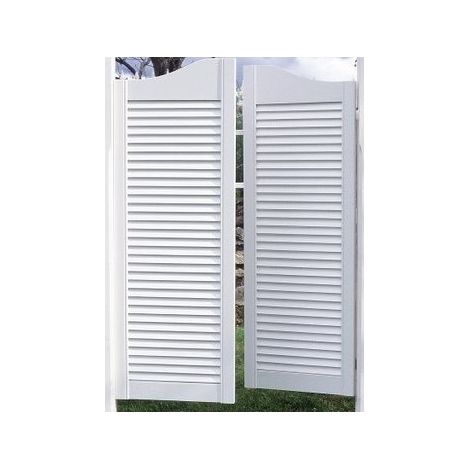 Levigne – Kit porte western laquée blanche 78 cm – 2 vantaux persiennés en pin et MDF – Pivots métalliques va-et-vient inclus – Prêt à poser (1/4)