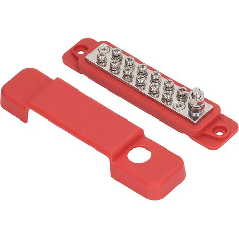 Bornier de distribution électrique à 12 bornes avec couvercle pour caravane ou yacht, 48 V CC, 150 A, rouge (1/5)