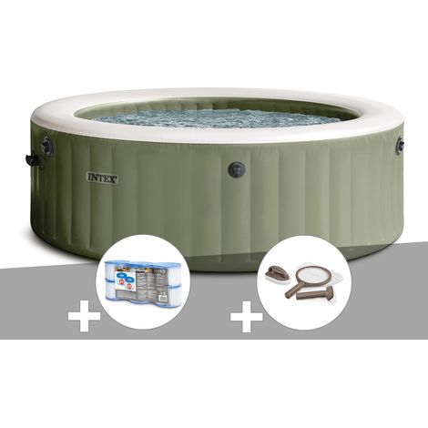Kit spa gonflable Intex PureSpa Olive rond Bulles 4 places + 6 filtres + Kit d'entretien
