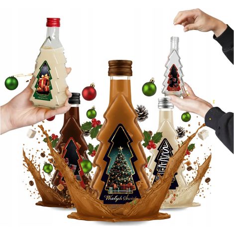 Lot de 5 bouteilles de 250 ml « Sapin de Noël » avec étiquette « Sapin de Noël » pour liqueurs et vins de Noël (1/5)