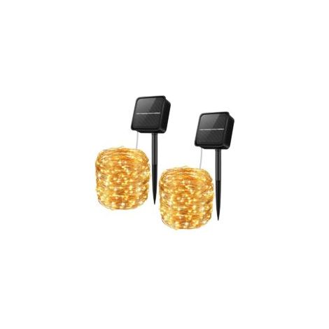 [Confezione da 2] Luci solari a stringa, 100 luci fatate solari a LED, 10 metri di filo di rame, luci solari da giardino, decorazioni solari impermeabili per interni/esterni per alberi, patii, giardin