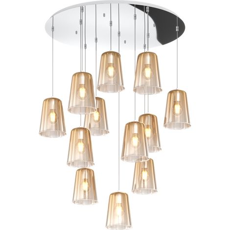 Sospensione Contemp. Rosone Tondo Shaded Metallo Cromo Vetro Ambra 12 Luci E27 (1/3)