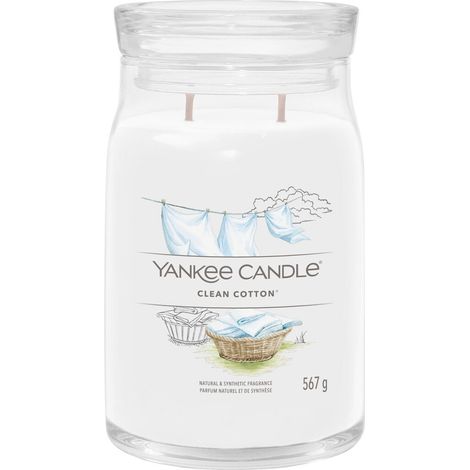 Yankee Candle, Vela aromática Signature, Vela en tarro grande de algodón limpio con doble mecha, mezcla de cera de soja larga combustión (1/4)