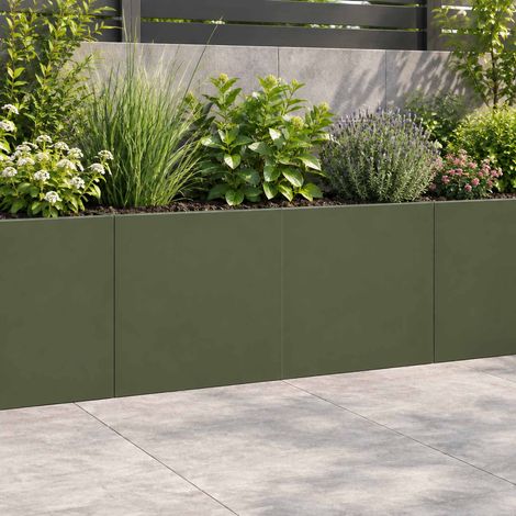 vidaXL Retaining Wall 2 pcs 40 x 12 x 50 cm Steel Olive Green (1/5)