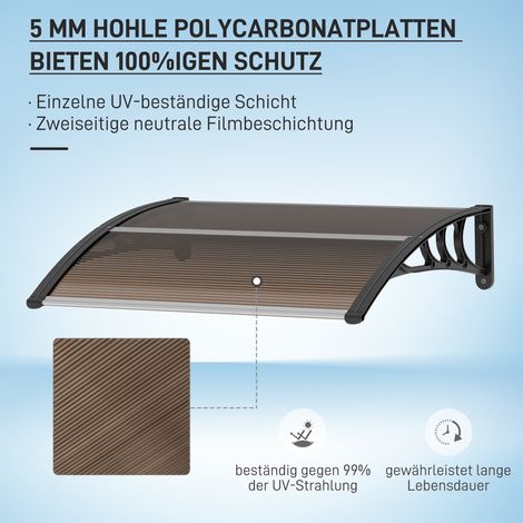 Auvent de porte d'entrée 120x75 cm, abri adossé en polycarbonate pour façade