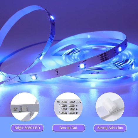 Bande LED RGB de 15 m, 12 V, compatible BCC, contrôle via application, télécommande infrarouge et contrôleur noir, 16 millions de couleurs, mode minuterie (1/4)